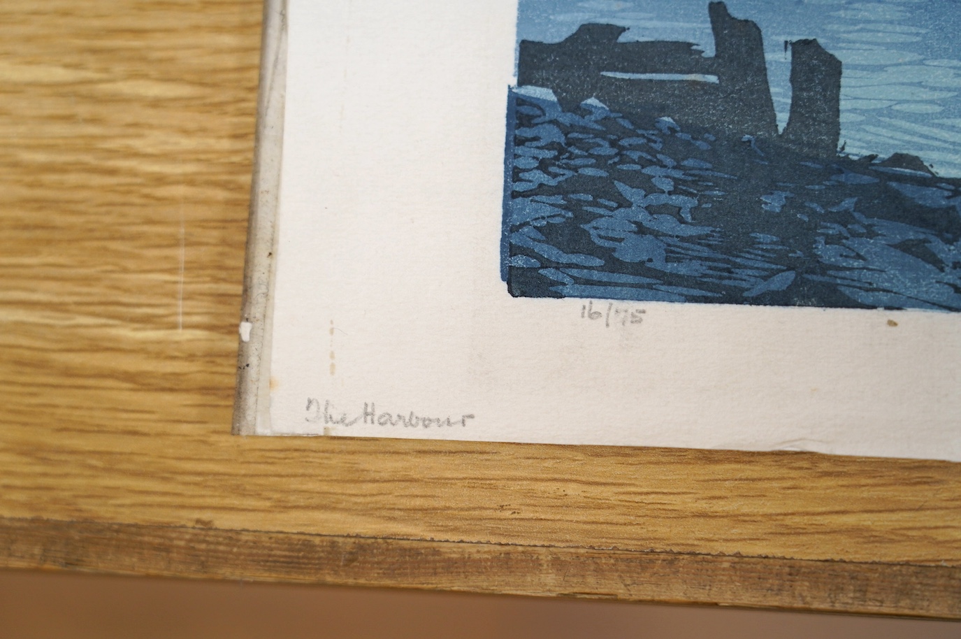 Oscar Droege (1898-1983), colour woodcut, 'The Harbour', signed in pencil, 16/75, 24 x 40cm. Condition - good